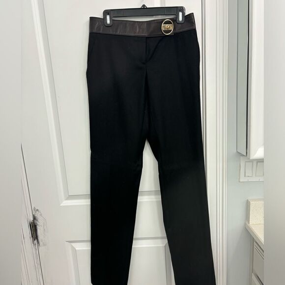 Gently worn GUCCI black wool pants leather waistband size 46(8) - Picture 1 of 9